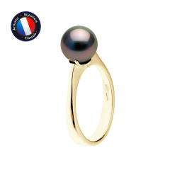 PERLINEA- Bague- Perles de Culture de Tahiti- Ronde Diamètre 8-9 mm- Taille 48 (EU)- Bijou Femme- OrJaune