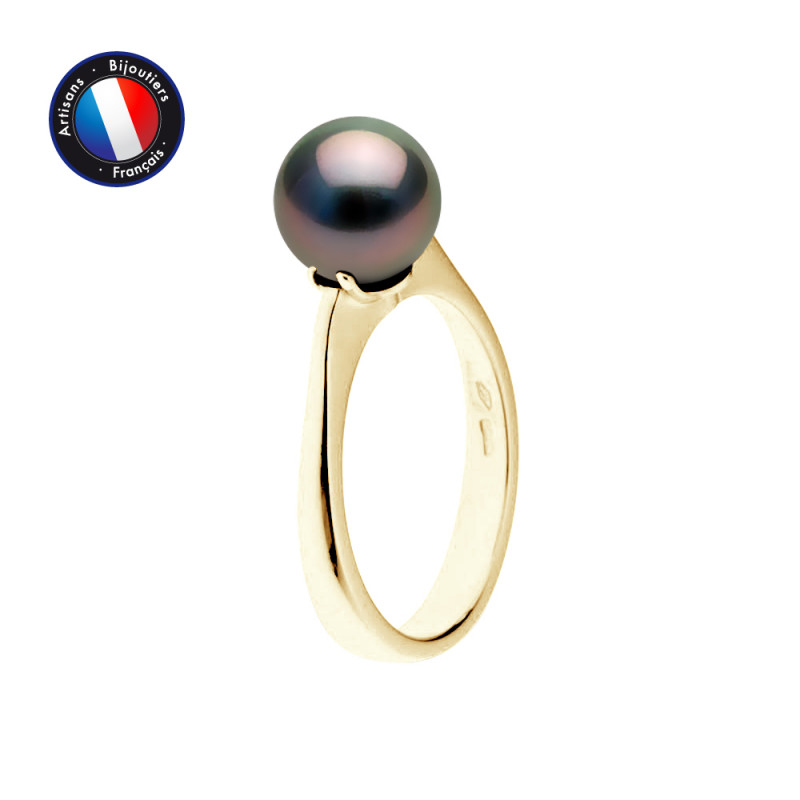 PERLINEA- Bague- Perles de Culture de Tahiti- Ronde Diamètre 8-9 mm- Taille 48 (EU)- Bijou Femme- OrJaune