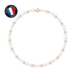 PERLINEA- Collier- Perles de Culture d'Eau Douce- Diamètre 8-9 mm Multicolor- Bijou Femme- OrJaune