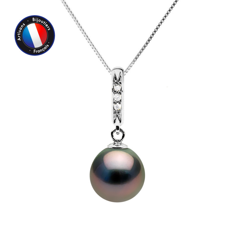 PERLINEA- Collier- Perles de Culture de Tahiti- Diamètre 8-9 mm- Bijou Femme- Or Blanc