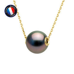 PERLINEA- Collier- Perles de Culture de Tahiti Ronde 11 mm- Bijou Femme- OrJaune