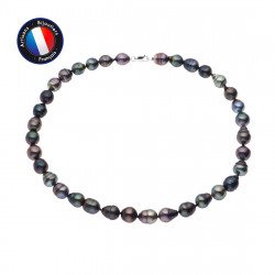 PERLINEA- Collier- Perles de Culture de Tahiti- Diamètre 8-9 mm- Bijou Femme- Or Blanc