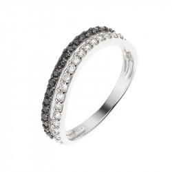 Bague Demie Alliance Argent 925 Millièmes Rhodié Double sertie Oxydes de Zirconium BLANCS et NOIRS 