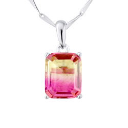 Collier motif "RECTANGLE" Pierre en Crystal BICOLORE Rose/Jaune  