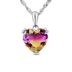 Collier motif "CUR" Pierre en CRYSTAL BICOLORE Violet/Jaune Chaîne Maille Singapour 