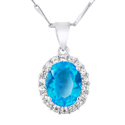 Collier motif "OVALE" PIERRE CRYSTAL Bleu Turquoise et Oxydes de Zirconium  
