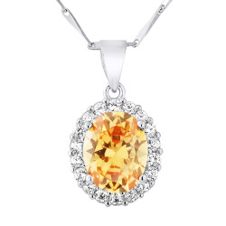 Collier motif "OVALE" PIERRE CRYSTAL Orange et Oxydes de Zirconium  