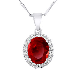 Collier motif "OVALE" PIERRE CRYSTAL Rouge et Oxydes de Zirconium  