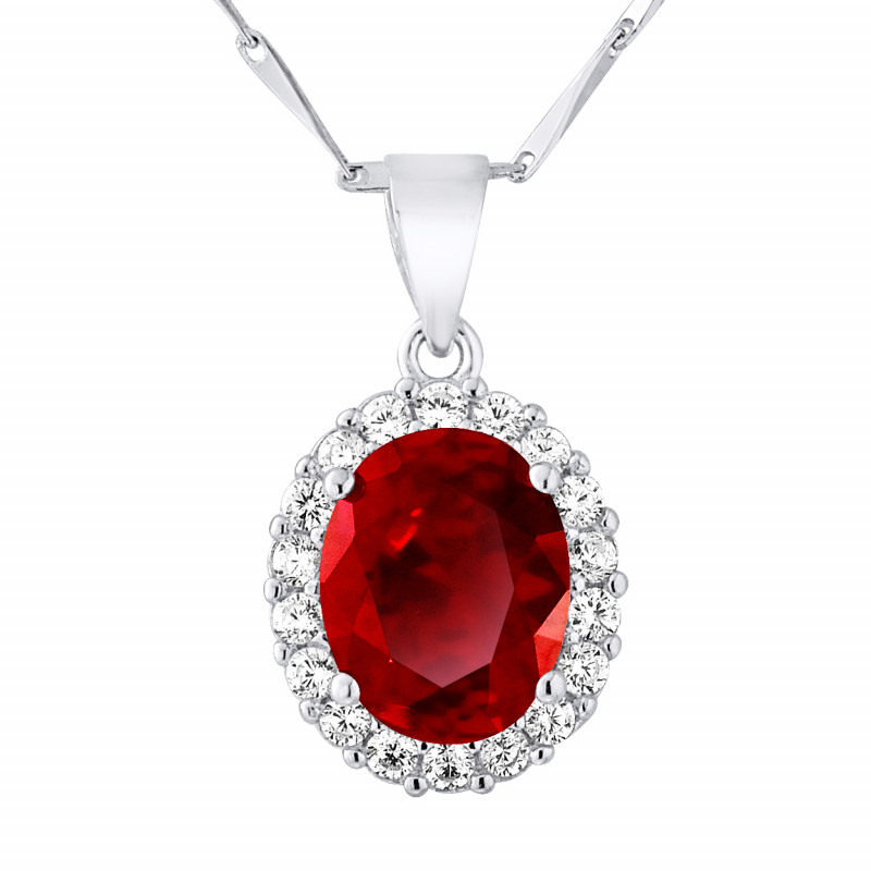 Collier motif "OVALE" PIERRE CRYSTAL Rouge et Oxydes de Zirconium  