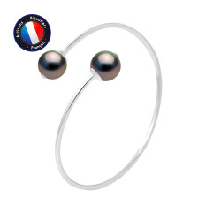 PERLINEA- BraceletJonc Toi  Moi- Perle de Culture de Tahiti- Ronde 10-11 mm- Bijou Femme- Argent 925 Millièmes