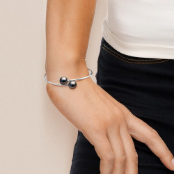 PERLINEA- BraceletJonc Toi  Moi- Perle de Culture de Tahiti- Ronde 10-11 mm- Bijou Femme- Argent 925 Millièmes