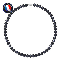 PERLINEA- Collier- Perle d'Eau Douce- Semi Ronde 9-10 mm Black Tahiti- Bijou Femme 