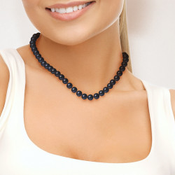 PERLINEA- Collier- Perle d'Eau Douce- Semi Ronde 9-10 mm Black Tahiti- Bijou Femme 