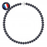 PERLINEA- Collier- Perle d'Eau Douce- Semi Ronde 9-10 mm Black Tahiti- Bijou Femme 