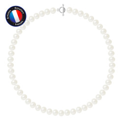 PERLINEA- Collier- Perle d'Eau Douce- Semi Ronde 9-10 mm Blanc- Bijou Femme 