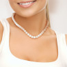 PERLINEA- Collier- Perle d'Eau Douce- Semi Ronde 9-10 mm Blanc- Bijou Femme 