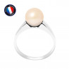 PERLINEA- Bague- Perles de Culture d'Eau Douce- Ronde Diamètre 8-9 mm Rose- Taille 48 (EU)- Bijou Femme- Or Blanc  