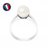 PERLINEA- Bague- Perles de Culture d'Eau Douce- Ronde Diamètre 8-9 mm Blanc- Taille 48 (EU)- Bijou Femme- Or Blanc