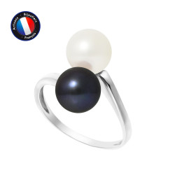 PERLINEA- Bague- Perles de Culture d'Eau Douce- Ronde Diamètre 7-8 mm Blanc  Black Tahiti- Taille 48 (EU)- Bijou Femme- Or Bla