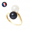 PERLINEA- Bague- Perles de Culture d'Eau Douce- Ronde Diamètre 7-8 mm Blanc  Black Tahiti- Taille 48 (EU)- Bijou Femme- OrJaun