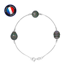 PERLINEA- Bracelet- Perle de Culture d'Eau Douce- Ronde 8-9 mm Rose- Bijou Femme- Or Blanc