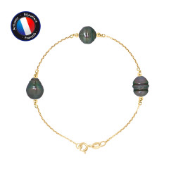 PERLINEA- Bracelet - Perles de Culture d'Eau Douce Cercl‚es  8-9 mm Blanc- Bijou Femme- OrJaune