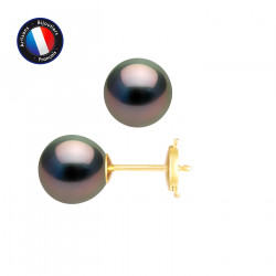PERLINEA- Boucle d'Oreilles - Perles de Culture de Tahiti- Diamètre 8-9 mm- Bijou Femme