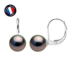 PERLINEA- Boucle d'Oreilles - Perles de Culture de Tahiti- Diamètre 8-9 mm- Bijou Femme- Or Blanc