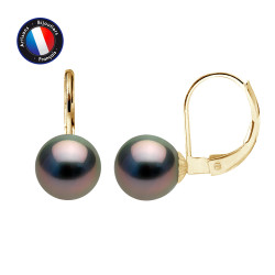 PERLINEA- Boucle d'Oreilles - Perles de Culture de Tahiti- Diamètre 8-9 mm- Bijou Femme- OrJaune