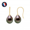 PERLINEA- Boucle d'Oreilles - Perles de Culture de Tahiti- Diamètre 9-10 mm- Bijou Femme- OrJaune