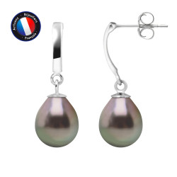 PERLINEA- Boucle d'Oreilles - Perles de Culture de Tahiti- Diamètre 8-9 mm- Bijou Femme- Or Blanc