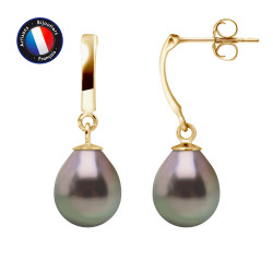 PERLINEA- Boucle d'Oreilles - Perles de Culture de Tahiti- Diamètre 8-9 mm- Bijou Femme- OrJaune