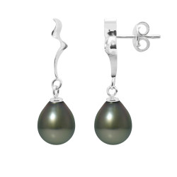 PERLINEA- Boucle d'Oreilles - Perles de Culture de Tahiti- Diamètre 9-10 mm- Bijou Femme- Or Blanc