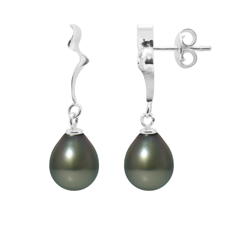 PERLINEA- Boucle d'Oreilles - Perles de Culture de Tahiti- Diamètre 9-10 mm- Bijou Femme- Or Blanc