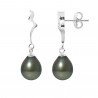PERLINEA- Boucle d'Oreilles - Perles de Culture de Tahiti- Diamètre 9-10 mm- Bijou Femme- Or Blanc