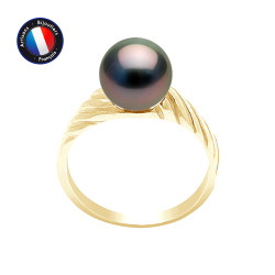 PERLINEA- Bague- Perles de Culture de Tahiti- Ronde Diamètre 8-9 mm- Taille 48 (EU)- Bijou Femme- OrJaune