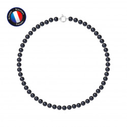 PERLINEA- Collier- Perles de Culture d'Eau Douce Ronde 7-8 mm Black Tahiti- Bijou Femme- Or Blanc