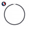 PERLINEA- Collier- Perles de Culture d'Eau Douce Ronde 7-8 mm Black Tahiti- Bijou Femme- Or Blanc