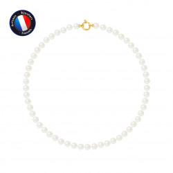 PERLINEA- Collier- Perles de Culture d'Eau Douce Ronde 7-8 mm Blanc- Bijou Femme- OrJaune 