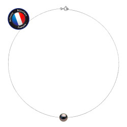 PERLINEA- Collier- Perles de Culture de Tahiti Ronde 10-11 mm- Bijou Femme- Or Blanc