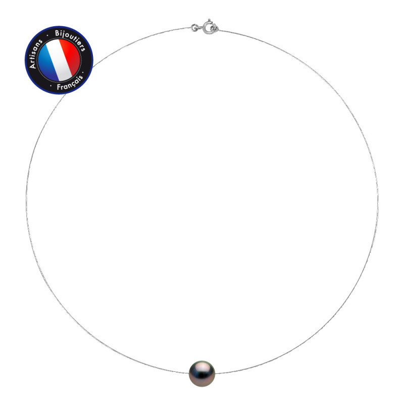 PERLINEA- Collier- Perles de Culture de Tahiti Ronde 10-11 mm- Bijou Femme- Or Blanc