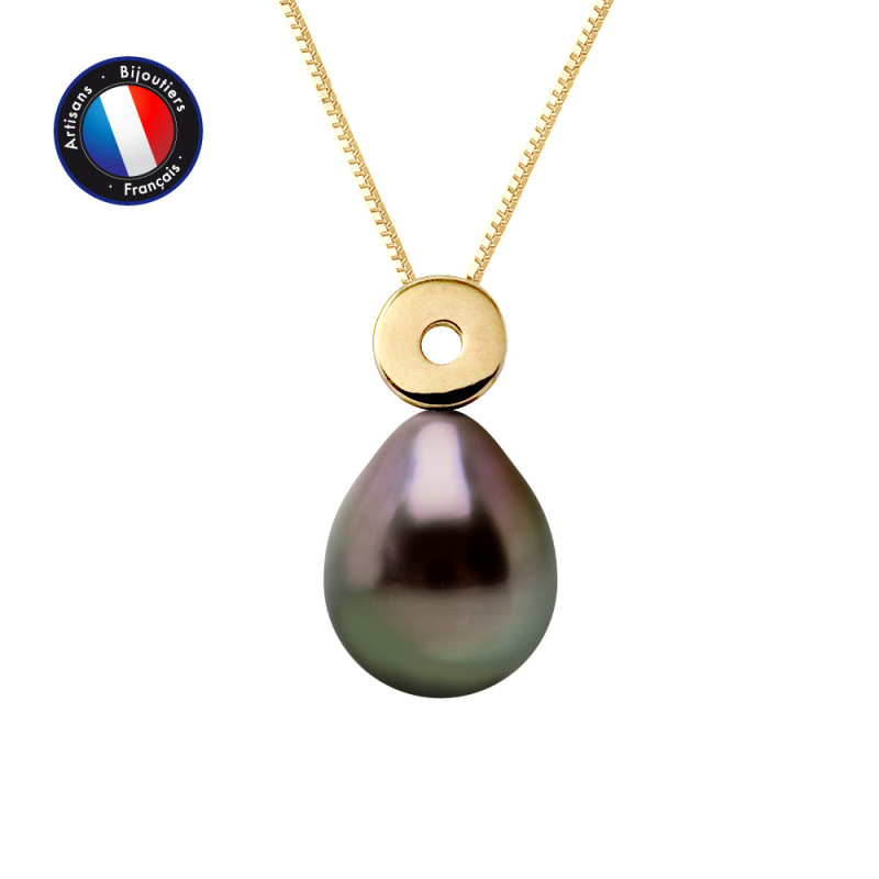 PERLINEA- Collier- Perles de Culture de Tahiti Bouton 8-9 mm- Bijou Femme- OrJaune