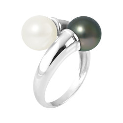 PERLINEA- Bague- Perles de Culture d'Eau Douce et de Tahiti- Ronde Diamètre 8-9 mm Rose  Tahiti- Taille 48 (EU)- Bijou Femme- 