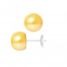 PERLINEA- Boucle d'Oreilles- Perles de Culture d'Eau Douce- Bouton Diamètre 9-10  mm Gold- Bijou Femme- Or Blanc