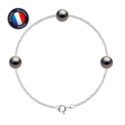PERLINEA- Bracelet- Perle de Culture de Tahiti- Ronde 8-9 mm- Bijou Femme- Argent 925 Millièmes