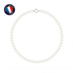 PERLINEA- Collier- Perle d'Eau Douce- Semi Ronde 8-9 mm Blanc- Bijou Femme 