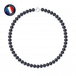 PERLINEA- Collier- Perle d'Eau Douce- Semi Ronde 9-10 mm Black Tahiti- Bijou Femme 