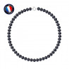 PERLINEA- Collier- Perle d'Eau Douce- Semi Ronde 9-10 mm Black Tahiti- Bijou Femme 