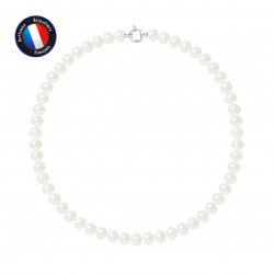PERLINEA- Collier- Perle d'Eau Douce- Semi Ronde 9-10 mm Blanc- Bijou Femme 
