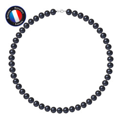 PERLINEA- Collier- Perle d'Eau Douce- Semi Ronde 9-10 mm Black Tahiti- Bijou Femme 